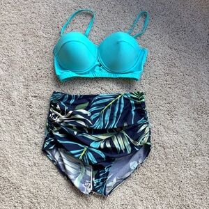 Tropical Print High-Waisted Bikini Set